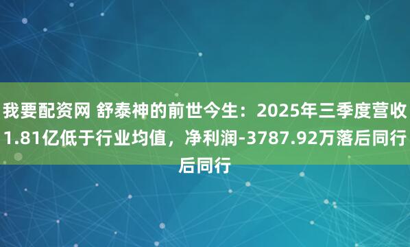 我要配资网 舒泰神的前世今生：2025年三季度营收1.81亿低于行业均值，净利润-3787.92万落后同行